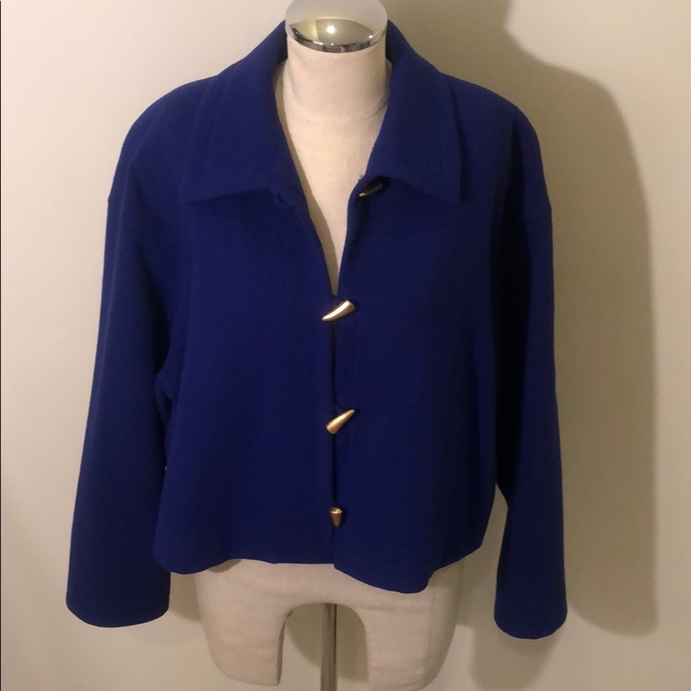 Retro 80’s Anne Klein II vibrant blue boxy jacket